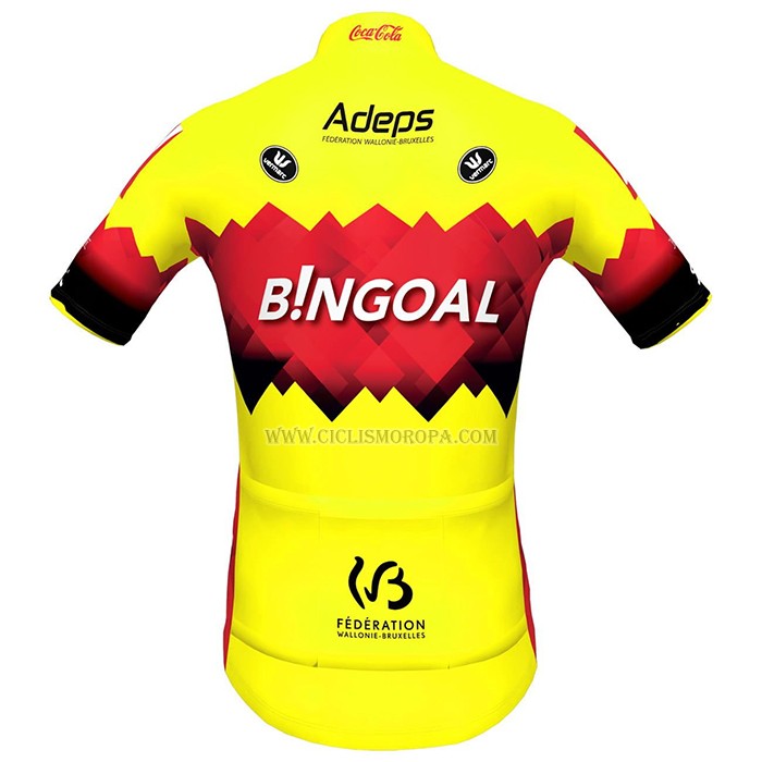 2023 Ropa Ciclismo Bingoal WB AMarillo Rojo Mangas Cortas y Culotte Corto
